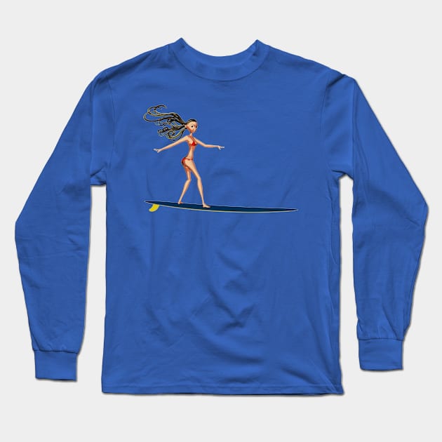 Surfing Girl Long Sleeve T-Shirt by AKdesign